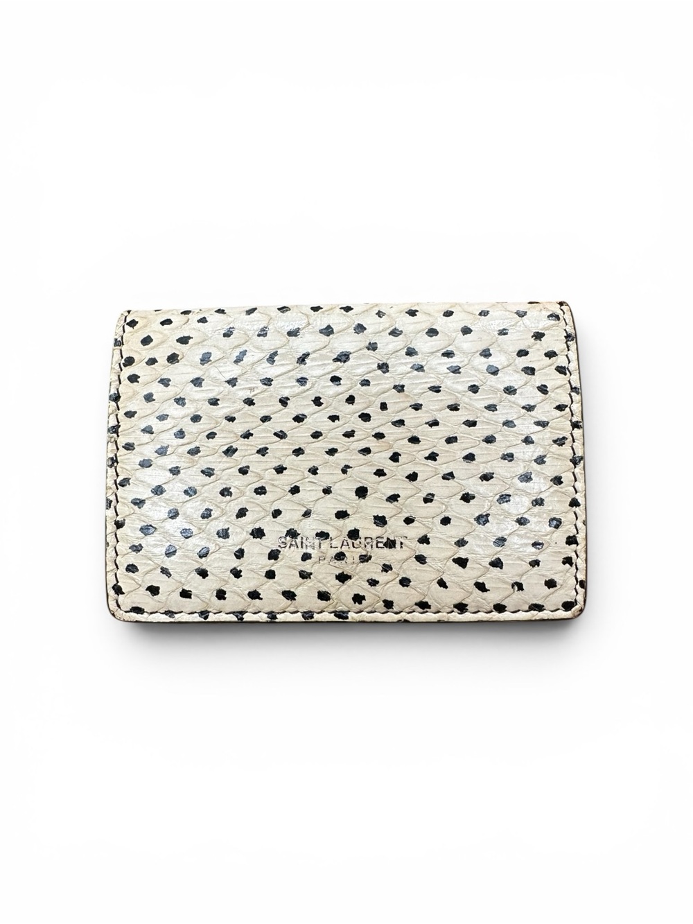 Saint Laurent Paris Python Compact Trifold Wallet Cream Black Exotic Leather